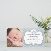 Carte photo bleu de Merci de bébé d'éléphant (Debout devant)