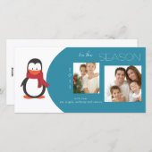 Carte photo bleu de vacances de pingouin (Devant / Derrière)