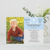 Carte photo Bleu Invitation Dédication Garçon (Debout devant)