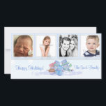 Carte photo bleu Snowmen<br><div class="desc">Ce carte photo de vacances propose une famille de bonhomme de neige sur un arrière - plan de flocon bleu et 4 spots pour vos photos. Facile à insérer votre propre photo et le choix de salutation.</div>