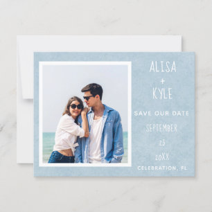 Carte Photo Blue Modern Enregistrer la Date