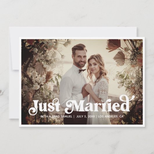 Carte photo Boho Retro Just Married (Devant)