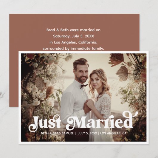 Carte photo Boho Retro Just Married (Devant / Derrière)
