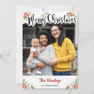 Carte photo Boho Watercolor Floral Christmas