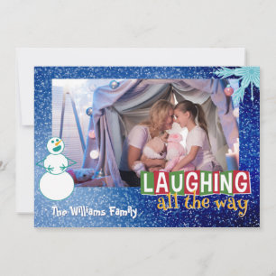 Carte Photo Bonhomme de Neige Rire Tout le Long
