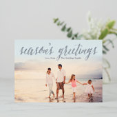 Carte photo Bonnes Fêtes en argent | Bleu glacé (Debout devant)