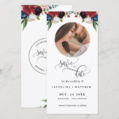 Carte Photo Burgundy Blue Wedding Enregistrer La Date Si (Devant / Derrière)