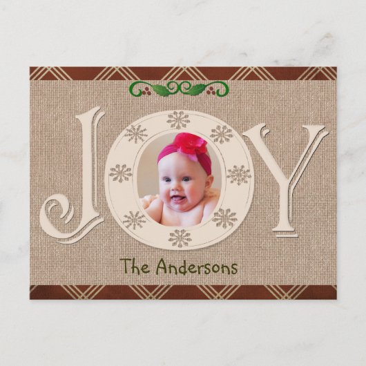 Carte photo Burlap et Red Chevron Christmas (Devant)