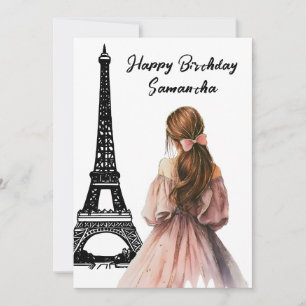 Carte Photo Chic Tour Eiffel Bow Girl Paris Anniversaire