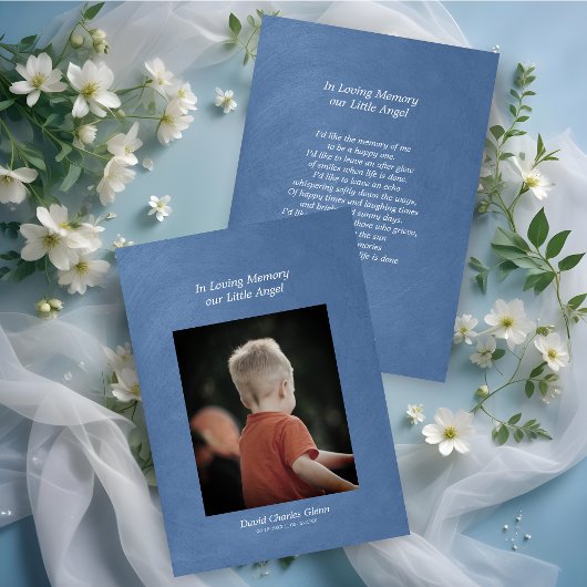 Carte Photo Child Remembering Blue Faux Metallic Effect
