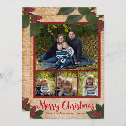 Carte photo classique de Noël des baies 5x7 de (Devant / Derrière)