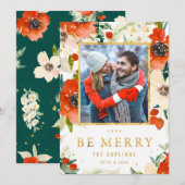 Carte photo classique Floral & Gold Christmas (Devant / Derrière)