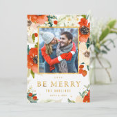 Carte photo classique Floral & Gold Christmas (Debout devant)