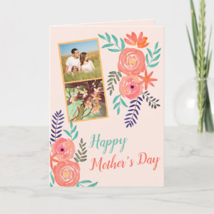 Carte Photo Collage Mothers Day Floral Watercolor