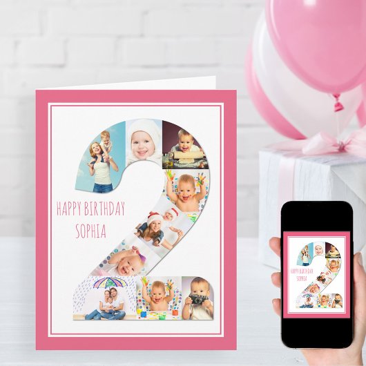 Carte Photo Collage Numéro 2 Fille 2e anniversaire