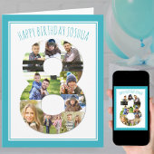 Carte Photo Collage Numéro 8 Blue 8th Birthday Card