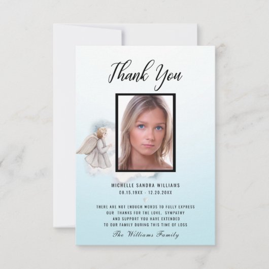 Carte photo commémoratif Angel Aquarelle bleue (Devant)