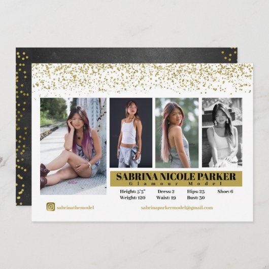 Carte photo Comp Parties scintillant blanche et or (Devant / Derrière)