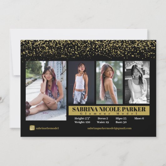 Carte photo Comp Parties scintillant noir et or (Devant)