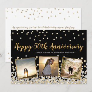 Carte Photo Confetti Or Argent 50e Anniversaire