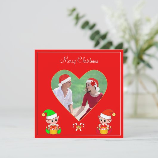 Carte Photo Couple Personnalisée & Jote Elf Christmas (Debout devant)
