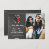 Carte photo crânes gothiques 'Save The Date' (Devant / Derrière)