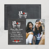 Carte photo crânes gothiques 'Save The Date' (Devant / Derrière)