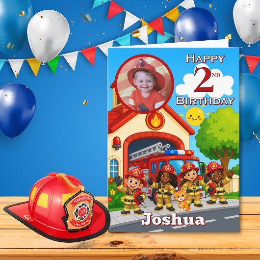 Carte photo d'anniversaire 2 ans de pompier