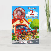 Carte photo d'anniversaire 2 ans de pompier (Devant)