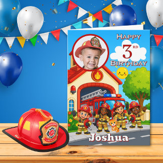 Carte photo d'anniversaire 3 ans de pompier