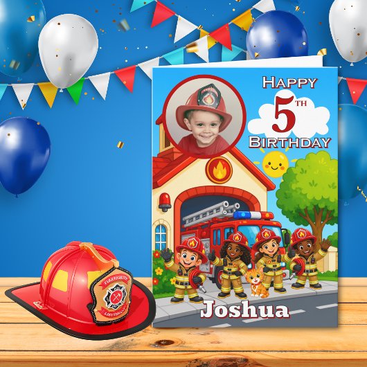 Carte photo d'anniversaire 5 ans de pompier