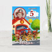 Carte photo d'anniversaire 5 ans de pompier (Devant)