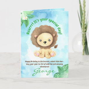 Carte Photo d'anniversaire de lion mignon animaux de la
