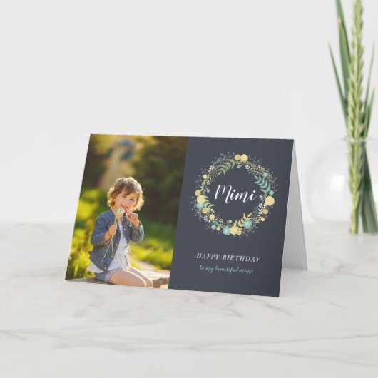 Carte photo d'anniversaire Floral Wreath pour Mimi (Devant)