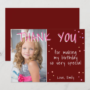 Carte Photo d'Anniversaire Merci Red Girl Stars