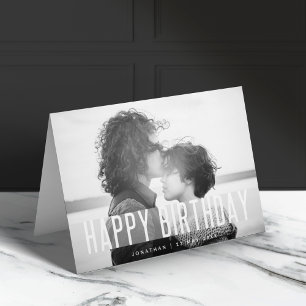Carte Photo d'anniversaire moderne Nom noir et blanc h