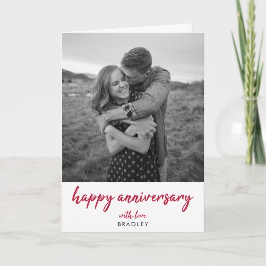 Carte Photo d'anniversaire moderne | Style rouge minimal (Devant)