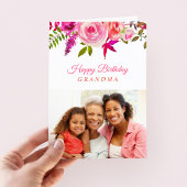 Carte photo d'anniversaire rose pour grand-mère