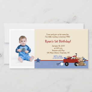 Carte photo d'anniversaire Teddy Bear Red Wagon 8x