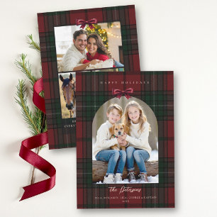 Carte Photo d'Arche à Nœud à Carreaux Tartan Rouge