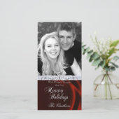 Carte photo d'argent en soie rouge heureux (Debout devant)