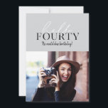 Carte Photo de 40e anniversaire avec écriture moderne et<br><div class="desc">Invitation photo pour le quarantième anniversaire avec écriture moderne et géométrique. Motif géométrique au dos. La couleur peut être modifiée.</div>