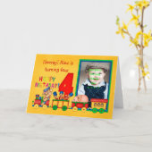 carte photo de 4e anniversaire avec train de jouet (Fleur jaune)