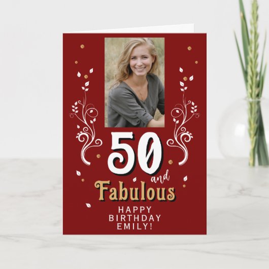 Carte Photo de 50 ans et feuillage fabuleux pour 50e ann (Devant)