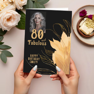 Carte Photo de 80 ans et fabuleux avec feuillage doré po