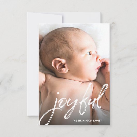Carte Photo de bébé personnalisée Joyful Script naissanc (Devant)