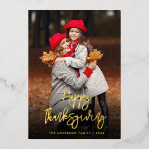 Carte photo de bon thanksgiving de script de feuil
