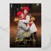 Carte photo de bon thanksgiving de script de feuil (Recto)