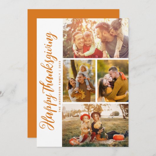 Carte photo de bon thanksgiving de script orange m (Devant / Derrière)