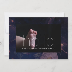 Carte photo de bonjour moderne cadre floral violet foncé